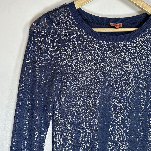 Chan Luu Blue All Over Sequin Long Sleeve Sweater Pullover Woman’s Medium EUC - Picture 2 of 11